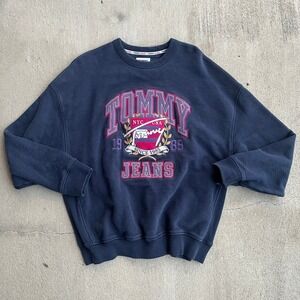 Tommy jeans ribbed crew‎ neck small petite navy blue embroidered